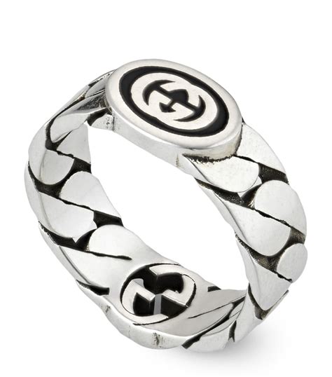 gucci sterling silver interlocking & 39|Gucci Sterling Silver & Enamel Interlocking G Ring .